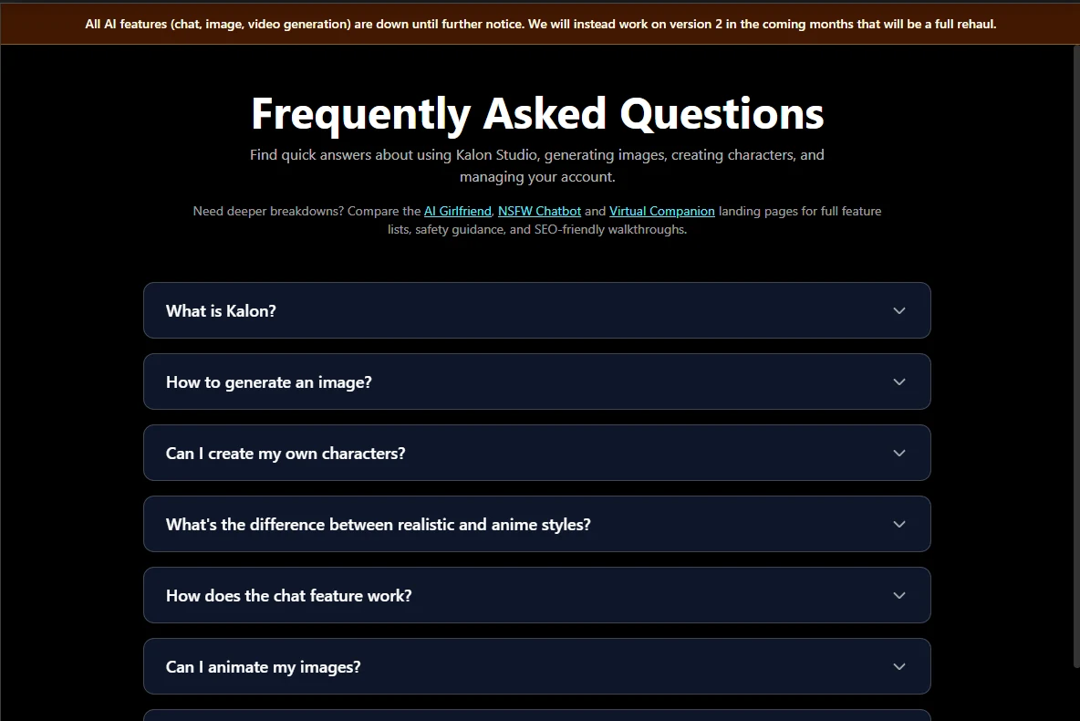 Feature help on the public Kalon AI website