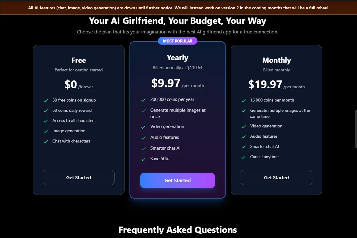 Plan comparison on the public Kalon AI website